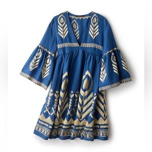Greek Archaic Kori - Blue and Gold Mini Dress